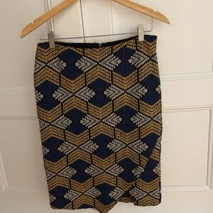 Maeve Blue and Gold Geometric Pencil Skirt